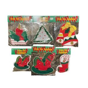 Vintage Christmas IRON-ON APPLIQUE Lot x6 Horses Candle Bells UGLY SWEATER DIY
